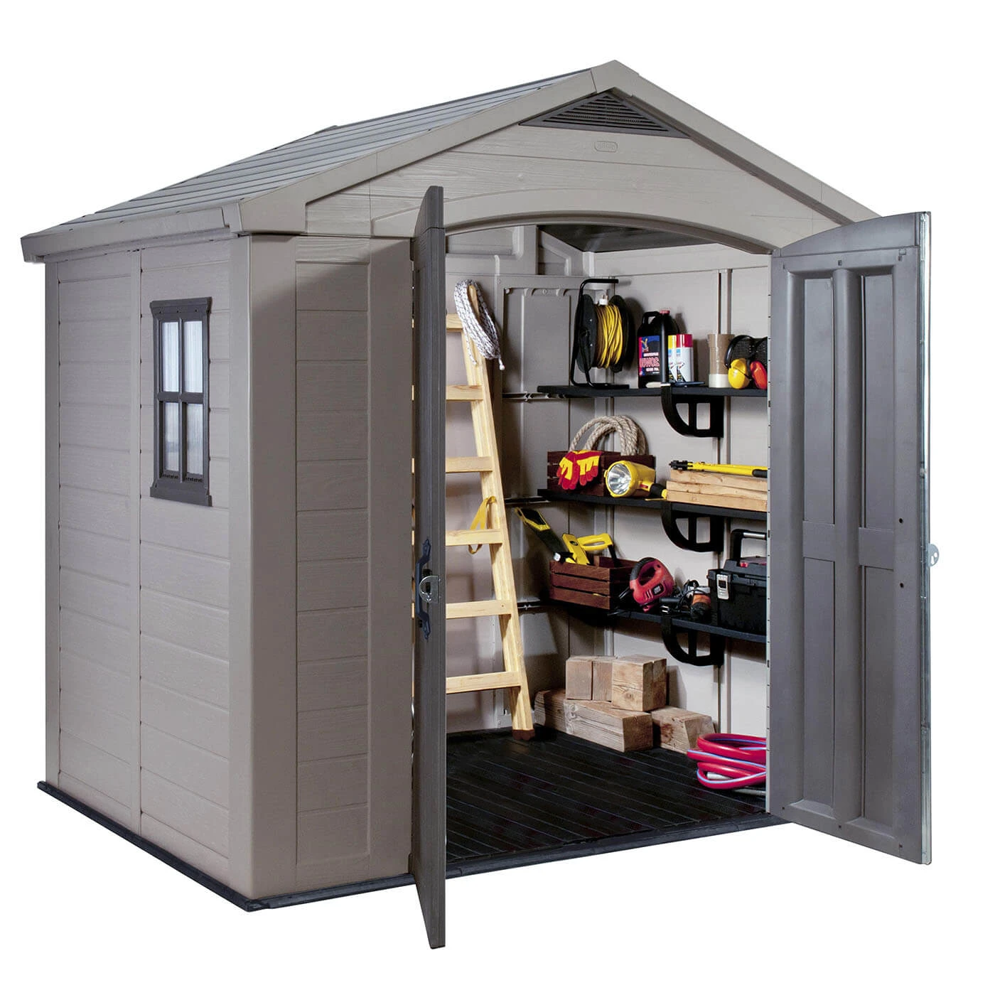 Keter Factor Outdoor Apex Garden Storage Shed 8 X 6 Feet - Beige 4 Keter Factor Outdoor Apex Garden Storage Shed 8 X 6 Feet - Beige - Image 2