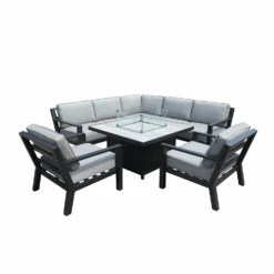Hartman Apollo Square Corner Sofa Set With Lounge Chairs And Fire Pit Table In Carbon/Pewter -Fresh Gardenly Store L Apollo square corner fire pit chairs pewter silver birch