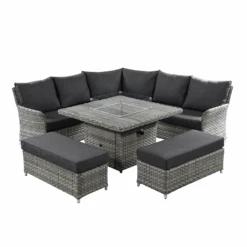 Hartman Heritage Grand Square Corner Sofa Set With Gas Fire Pit Table In Ash / Slate -Fresh Gardenly Store L Heritage grand square fire pit ash