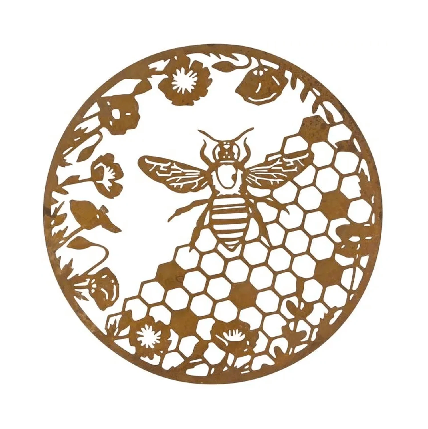 Rusty Metal Honeycomb Bee Wall Hanging Plaque - 60cm Diameter 3 Rusty Metal Honeycomb Bee Wall Hanging Plaque - 60cm Diameter