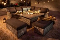 Hartman Heritage Grand Square Corner Sofa Set With Gas Fire Pit Table In Ash / Slate -Fresh Gardenly Store L3 hartman heritage grand square corner sofa set gas firepit table ash