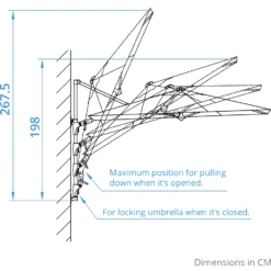 Kettler 2.5m Wall Mounted 2.5m Square Grey Frame / Taupe Canopy -Fresh Gardenly Store PF25 dimensions 2 giant