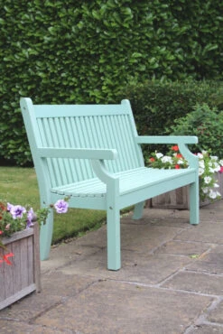 Sandwick Winawood 2 Seater Wood Effect Garden Bench - Duck Egg Green -Fresh Gardenly Store Sandwick duck egg angle 2 large