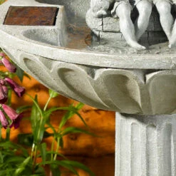 Solar Umbrella Fountain Water Feature -Fresh Gardenly Store children dog under umbrella water fountain feature smart solar close2