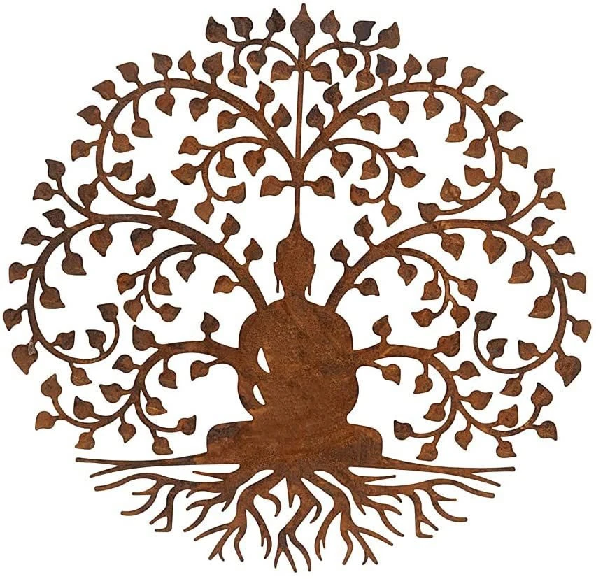 Rustic Round Steel Metal Bodhi Buddha Tree Wall Plaque - 60cm Diameter 3 Rustic Round Steel Metal Bodhi Buddha Tree Wall Plaque - 60cm Diameter
