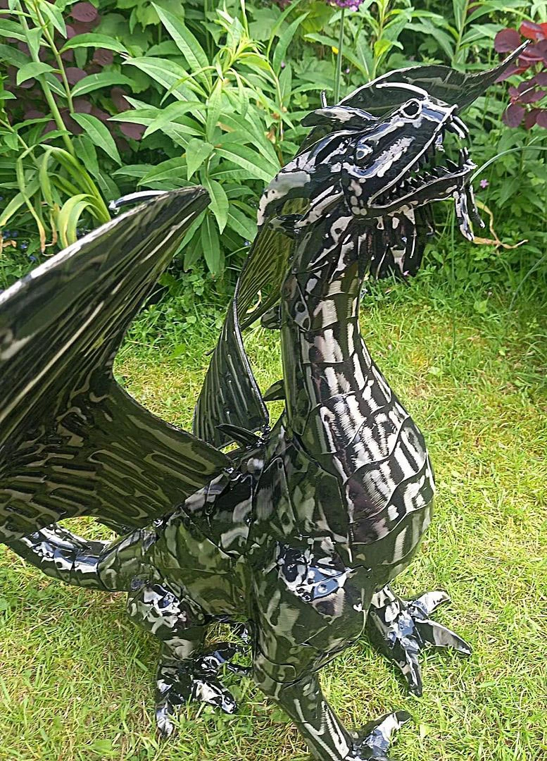 Mystical Dragon Garden Sculpture In Platework Metal - 56cm Tall 3 Mystical Dragon Garden Sculpture In Platework Metal - 56cm Tall