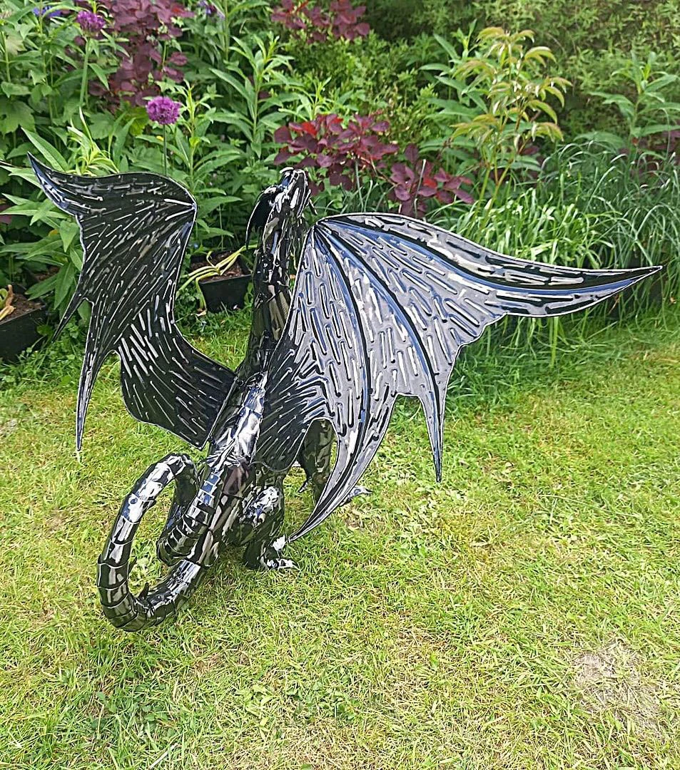 Mystical Dragon Garden Sculpture In Platework Metal - 56cm Tall 4 Mystical Dragon Garden Sculpture In Platework Metal - 56cm Tall - Image 2