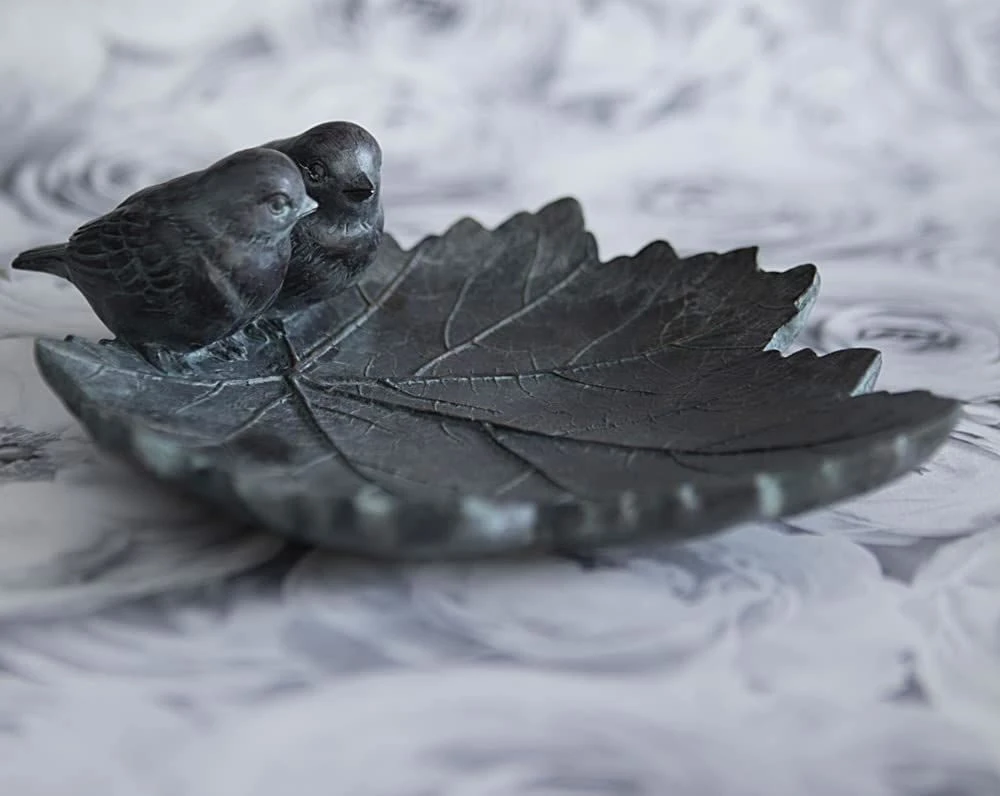 Pair Of Love Birds On A Leaf Garden Bird Bath In Cast Bronze Effect Resin 3 Pair Of Love Birds On A Leaf Garden Bird Bath In Cast Bronze Effect Resin