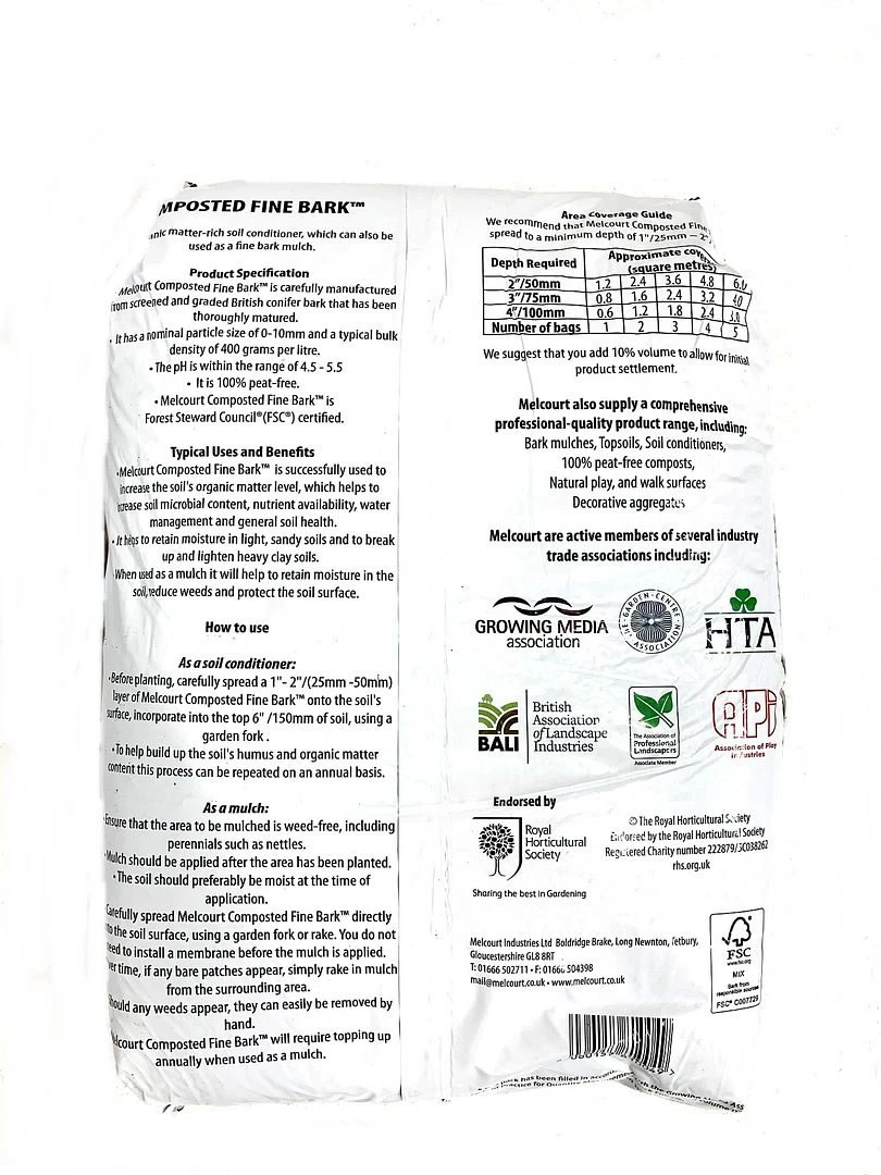 50L Bag Of Melcourt RHS Endorsed Compost Fine Bark For Soil Improvement Planting 4 50L Bag Of Melcourt RHS Endorsed Compost Fine Bark For Soil Improvement Planting - Image 2