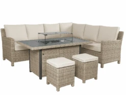 Kettler Palma Left Hand Corner Sofa With Fire Pit Table In Oyster And Stone
