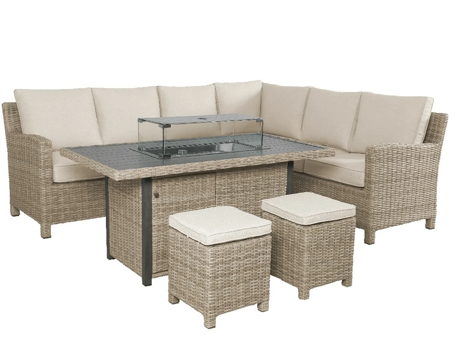 Kettler Palma Left Hand Corner Sofa With Fire Pit Table In Oyster And Stone 3 Kettler Palma Left Hand Corner Sofa With Fire Pit Table In Oyster And Stone