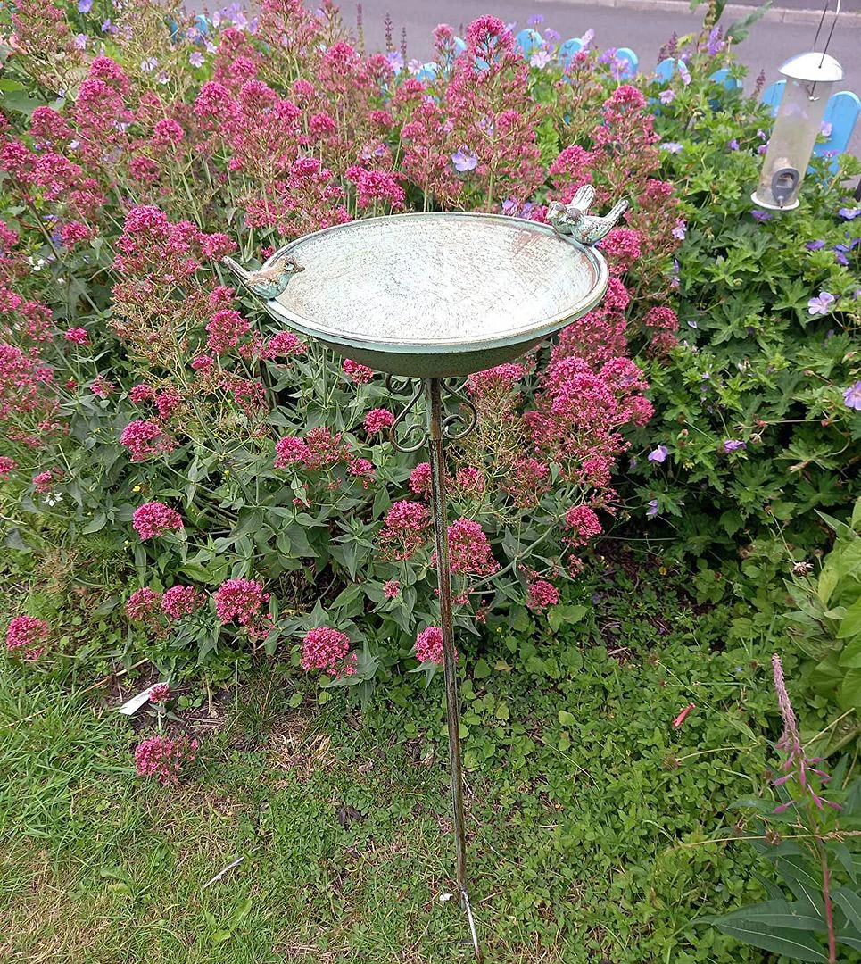 Verdigris Metal Bird Table/Bath With Ornamental Bird Sculptures 4 Verdigris Metal Bird Table/Bath With Ornamental Bird Sculptures - Image 2