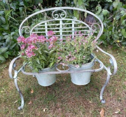 Verdigris Metal Garden Bench Pot Planter Holder