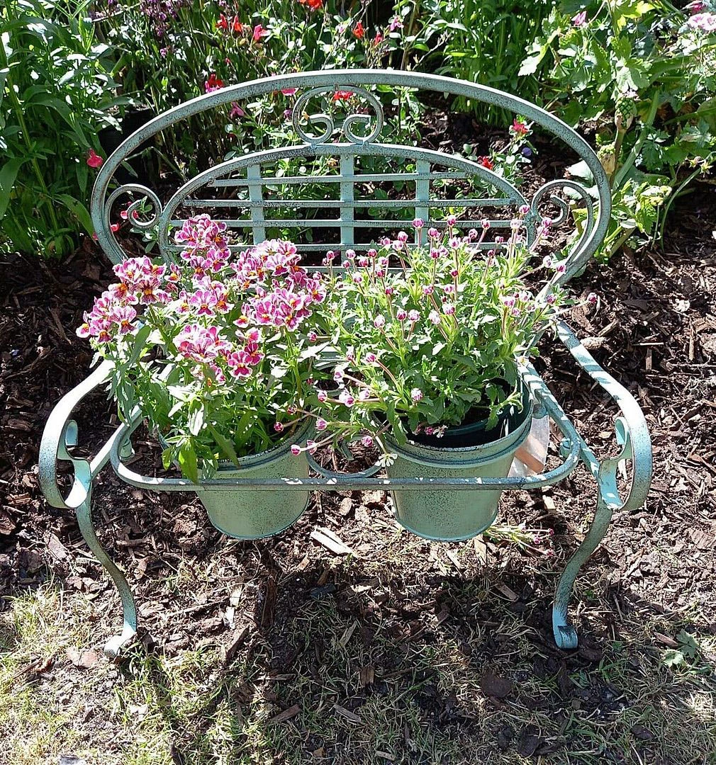 Verdigris Metal Garden Bench Pot Planter Holder 5 Verdigris Metal Garden Bench Pot Planter Holder - Image 3