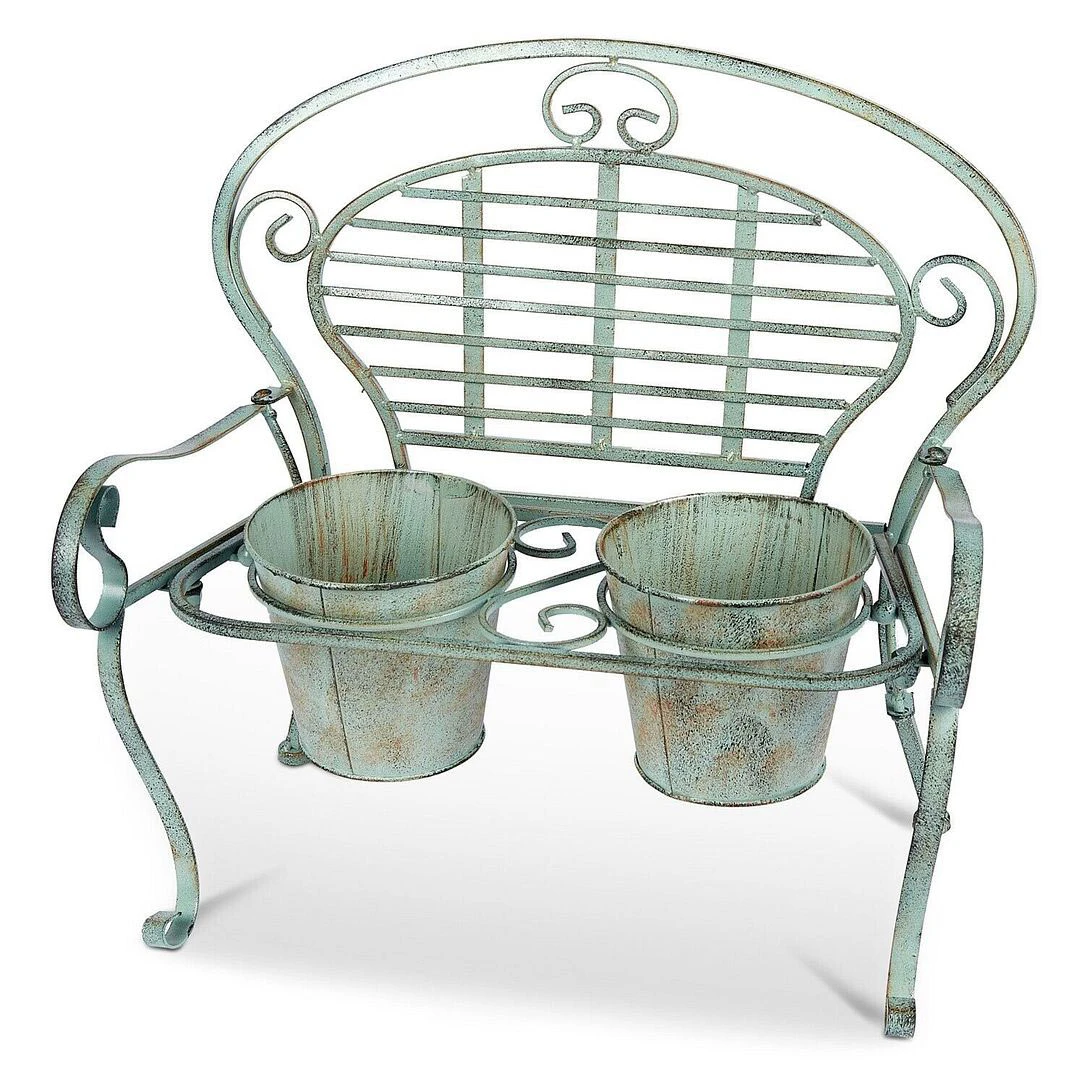 Verdigris Metal Garden Bench Pot Planter Holder 7 Verdigris Metal Garden Bench Pot Planter Holder - Image 5