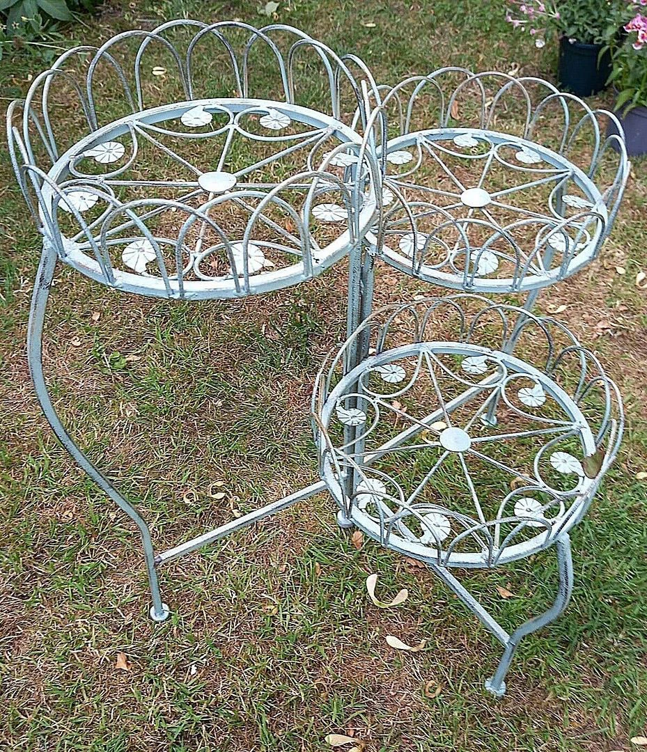 Three Tiered Metal Folding Pot Planter Holder - White And Bronze 4 Three Tiered Metal Folding Pot Planter Holder - White And Bronze - Image 2