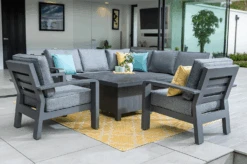 Hartman Aurora Square Corner Sofa Set With Adjustable Table & Lounge Chairs - Matt Xerix/Zenith -Fresh Gardenly Store l aurora square corner adj table chairs xerix 4