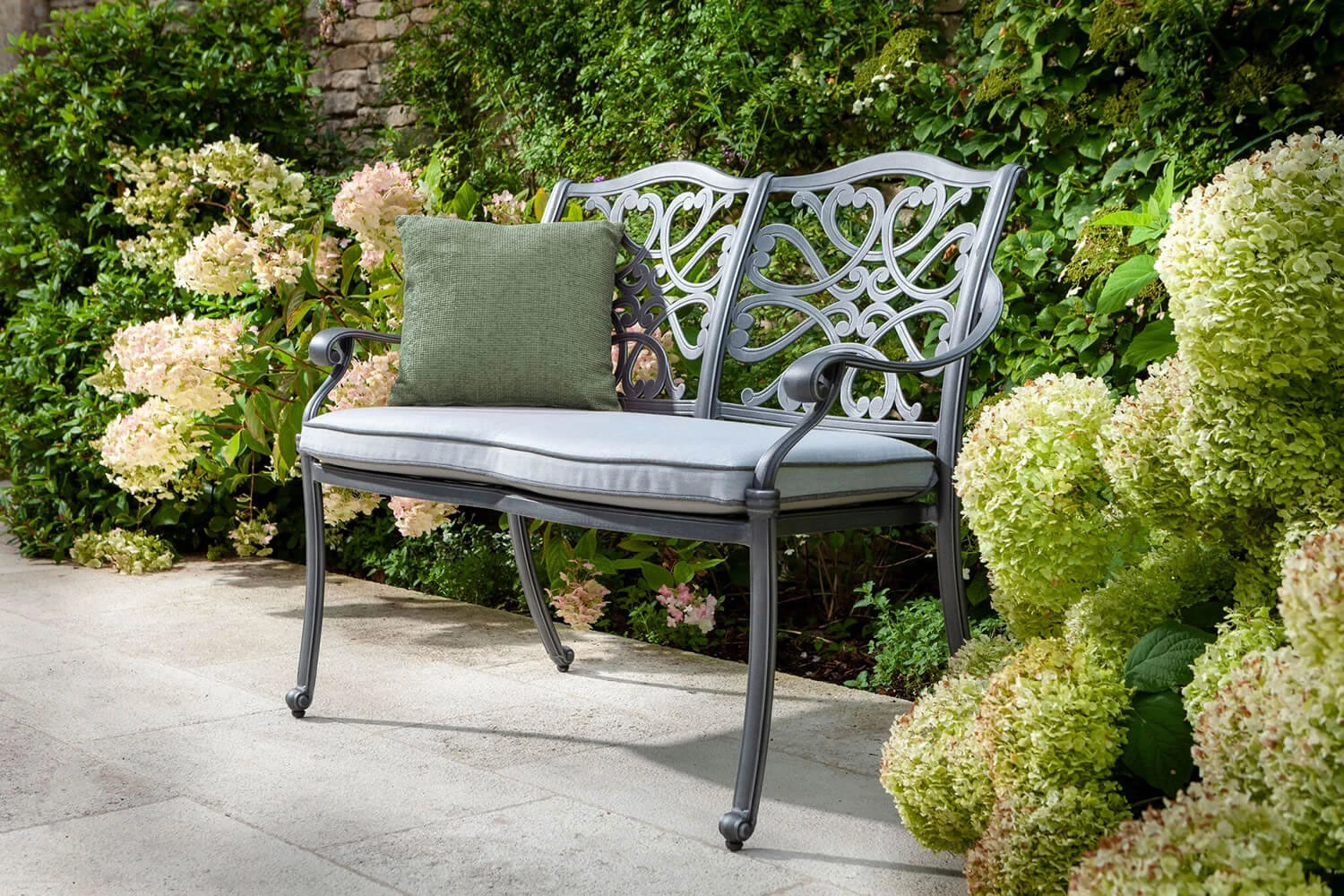Hartman Capri 2 Seat Bench In Antique Grey / Platinum 3 Hartman Capri 2 Seat Bench In Antique Grey / Platinum