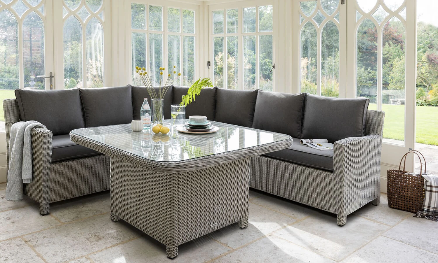 Kettler Palma Grande Corner Sofa Set With Glass Topped Table In White Wash / Taupe 4 Kettler Palma Grande Corner Sofa Set With Glass Topped Table In White Wash / Taupe - Image 2