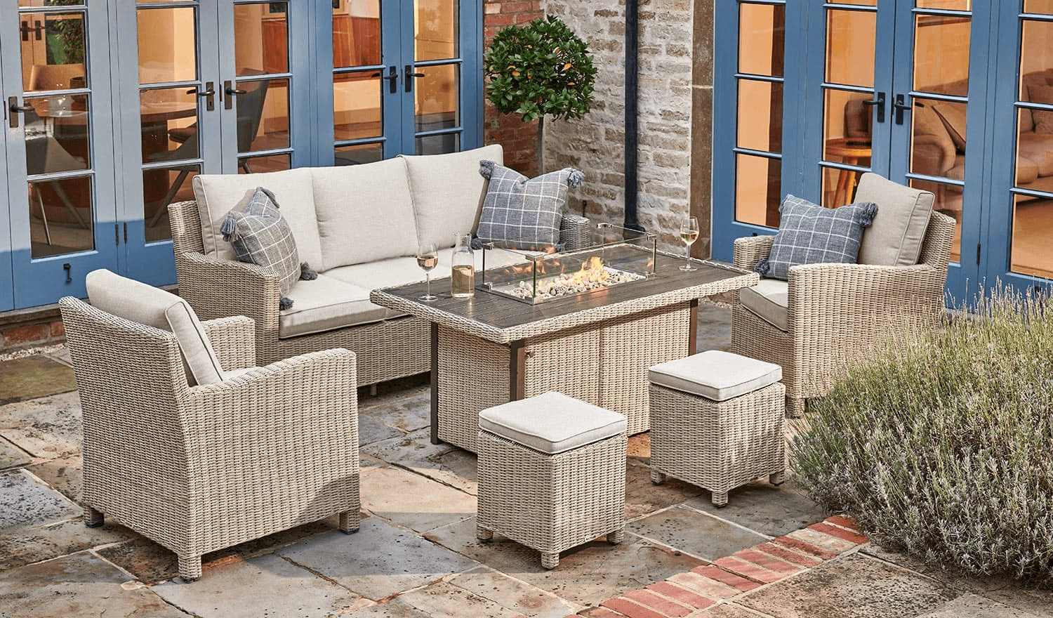 Kettler Palma Sofa Set With Firepit Table In Oyster And Stone 3 Kettler Palma Sofa Set With Firepit Table In Oyster And Stone
