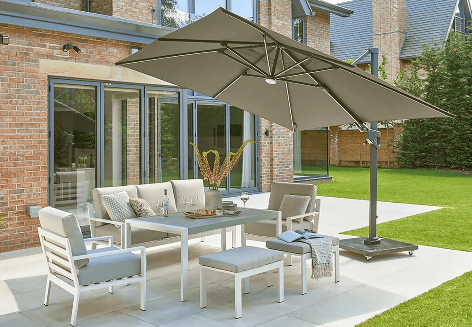 Norfolk Leisure Royce Ambassador Square 3m Cantilever Parasol With LED - Soft Grey 3 Norfolk Leisure Royce Ambassador Square 3m Cantilever Parasol With LED - Soft Grey