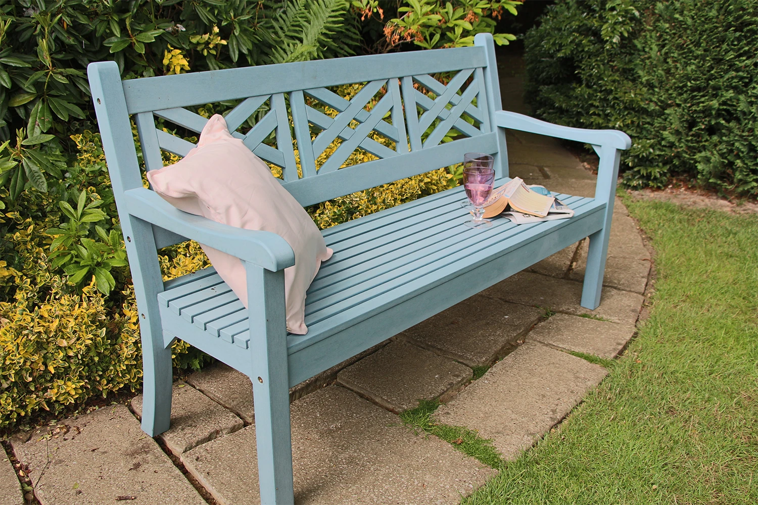 Winawood Speyside 3 Seater Wood Effect Garden Bench In Blue 5 Winawood Speyside 3 Seater Wood Effect Garden Bench In Blue - Image 3