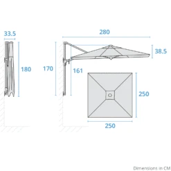 Kettler 2.5m Wall Mounted 2.5m Square Grey Frame / Taupe Canopy -Fresh Gardenly Store pf25 dimensions giant